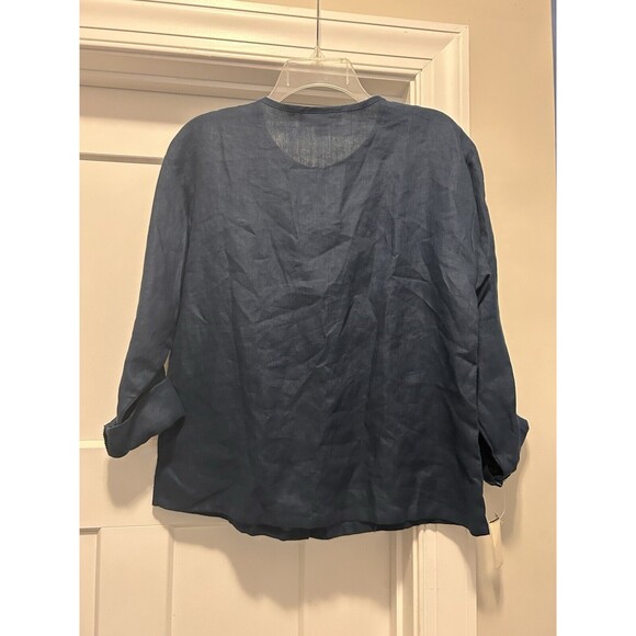 New Elliot Lauren Linen Button down Long sleeve Top Blue Size Medium Vintage - Picture 5 of 5